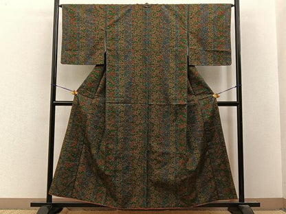 平和屋着物■上質な小紋　紬地　更紗花唐草文　正絹　逸品　BAAY8079hj