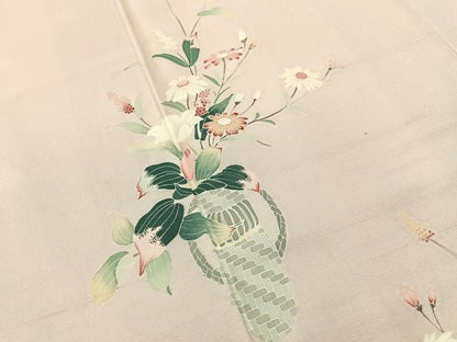 平和屋着物●訪問着　友禅　作家物　紬地　飾花文　正絹　逸品　未使用　BAAY8082hj