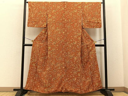 平和屋着物■上質な小紋　更紗花蝶文　正絹　逸品　BAAY8089hj