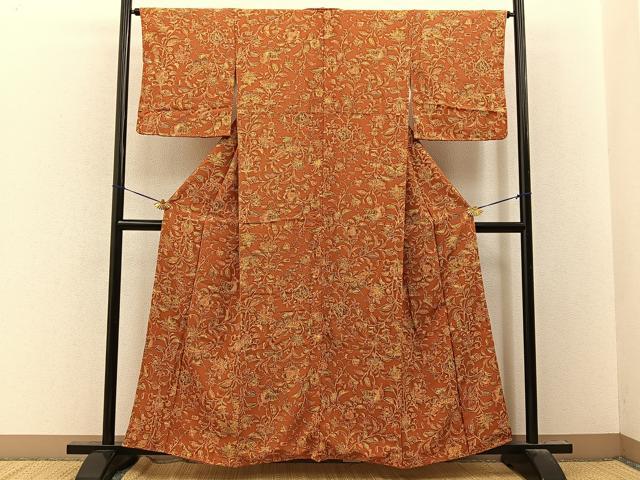 平和屋着物■上質な小紋　更紗花蝶文　正絹　逸品　BAAY8089hj