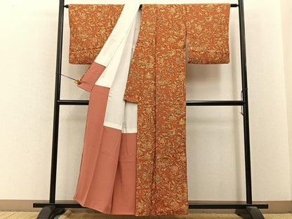 平和屋着物■上質な小紋　更紗花蝶文　正絹　逸品　BAAY8089hj