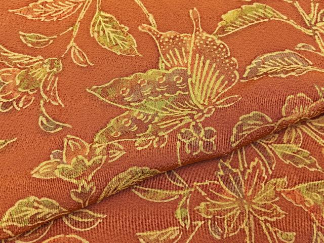平和屋着物■上質な小紋　更紗花蝶文　正絹　逸品　BAAY8089hj