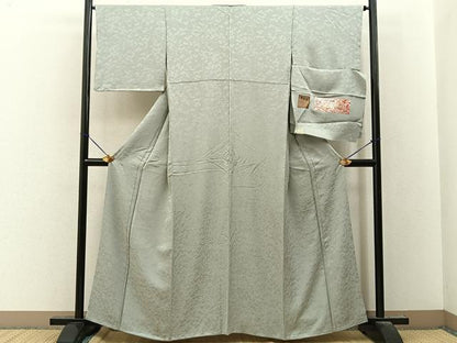 平和屋着物■上質な色無地　堅牢染　枝花地紋　蕎麦切色　反端付き　正絹　逸品　BAAY8105hj