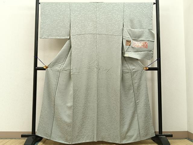平和屋着物■上質な色無地　堅牢染　枝花地紋　蕎麦切色　反端付き　正絹　逸品　BAAY8105hj
