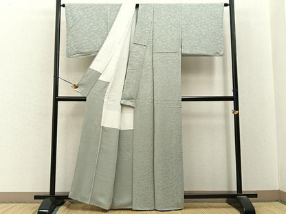 平和屋着物■上質な色無地　堅牢染　枝花地紋　蕎麦切色　反端付き　正絹　逸品　BAAY8105hj