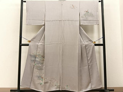 平和屋着物■訪問着　渡橋秋草文　暈し染め　金彩　正絹　逸品　BAAY8107hj
