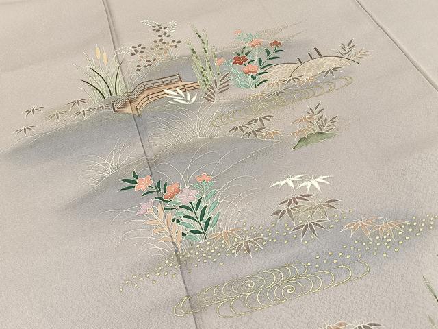 平和屋着物■訪問着　渡橋秋草文　暈し染め　金彩　正絹　逸品　BAAY8107hj