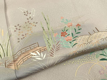 平和屋着物■訪問着　渡橋秋草文　暈し染め　金彩　正絹　逸品　BAAY8107hj