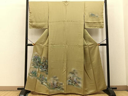 平和屋着物■訪問着　手描き　樹林風景文　暈し染め　金彩　正絹　逸品　未使用　BAAY8109hj