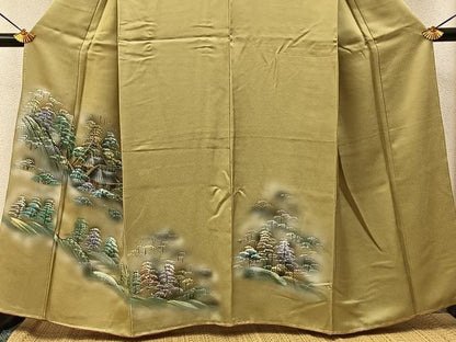 平和屋着物■訪問着　手描き　樹林風景文　暈し染め　金彩　正絹　逸品　未使用　BAAY8109hj
