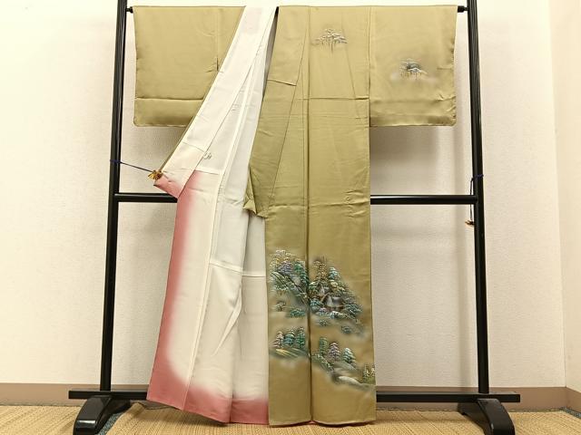 平和屋着物■訪問着　手描き　樹林風景文　暈し染め　金彩　正絹　逸品　未使用　BAAY8109hj