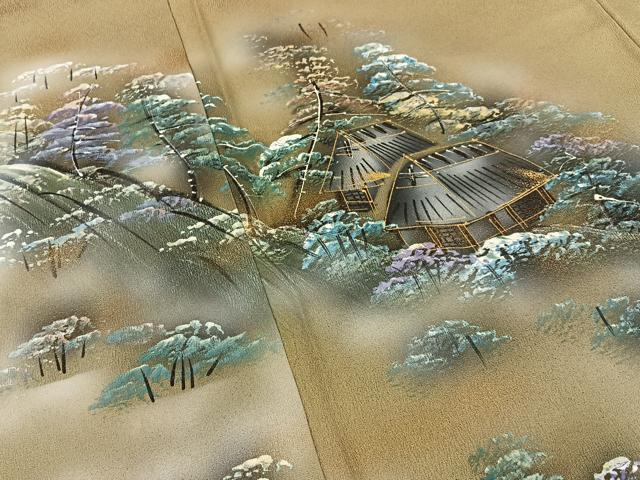 平和屋着物■訪問着　手描き　樹林風景文　暈し染め　金彩　正絹　逸品　未使用　BAAY8109hj