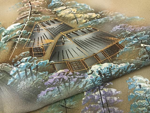 平和屋着物■訪問着　手描き　樹林風景文　暈し染め　金彩　正絹　逸品　未使用　BAAY8109hj