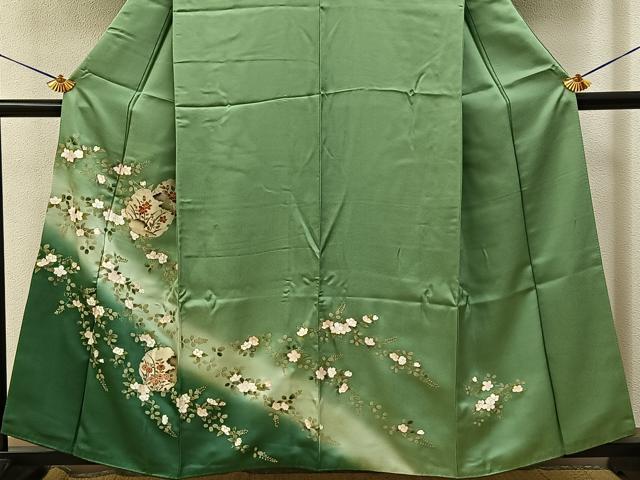 平和屋着物●訪問着　雪輪秋草文　暈し染め　金彩　正絹　逸品　BAAY8113hj
