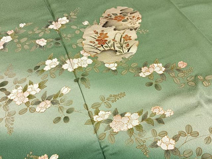 平和屋着物●訪問着　雪輪秋草文　暈し染め　金彩　正絹　逸品　BAAY8113hj