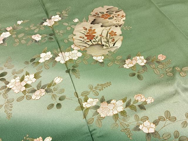 平和屋着物●訪問着　雪輪秋草文　暈し染め　金彩　正絹　逸品　BAAY8113hj