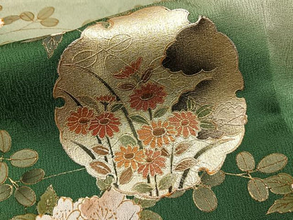 平和屋着物●訪問着　雪輪秋草文　暈し染め　金彩　正絹　逸品　BAAY8113hj
