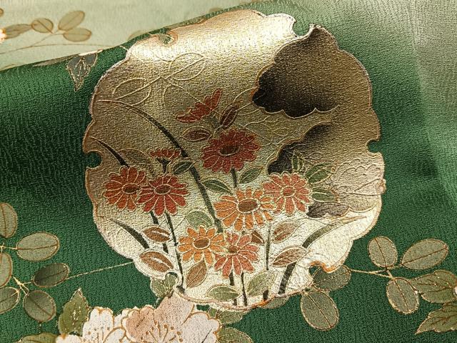 平和屋着物●訪問着　雪輪秋草文　暈し染め　金彩　正絹　逸品　BAAY8113hj