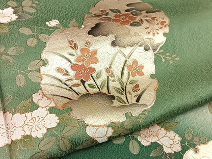 平和屋着物●訪問着　雪輪秋草文　暈し染め　金彩　正絹　逸品　BAAY8113hj