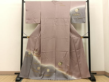 平和屋着物●訪問着　刺繍　雪輪秋草文　暈し染め　金銀彩　正絹　逸品　未使用　BAAY8114hj