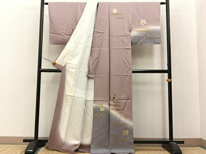 平和屋着物●訪問着　刺繍　雪輪秋草文　暈し染め　金銀彩　正絹　逸品　未使用　BAAY8114hj