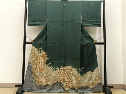 平和屋着物●豪華色留袖　駒刺繍　几帳御所解花文　金彩　正絹　逸品　BAAY8118hj
