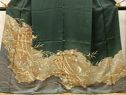 平和屋着物●豪華色留袖　駒刺繍　几帳御所解花文　金彩　正絹　逸品　BAAY8118hj