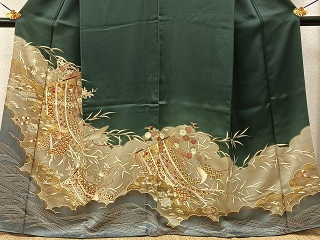 平和屋着物●豪華色留袖　駒刺繍　几帳御所解花文　金彩　正絹　逸品　BAAY8118hj