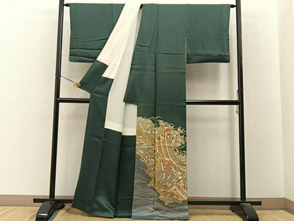 平和屋着物●豪華色留袖　駒刺繍　几帳御所解花文　金彩　正絹　逸品　BAAY8118hj