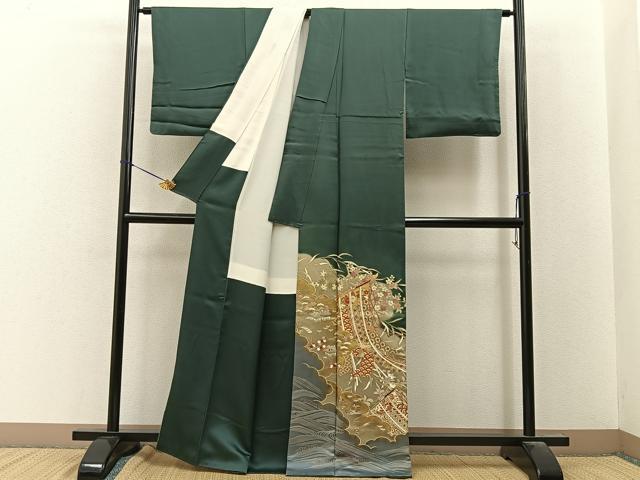 平和屋着物●豪華色留袖　駒刺繍　几帳御所解花文　金彩　正絹　逸品　BAAY8118hj