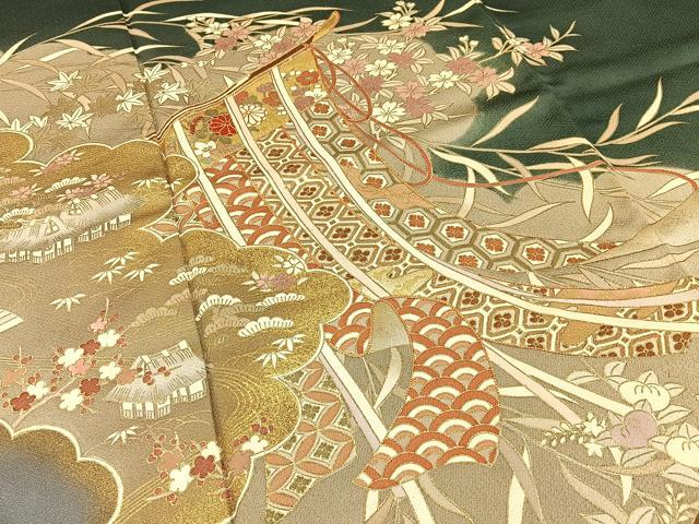 平和屋着物●豪華色留袖　駒刺繍　几帳御所解花文　金彩　正絹　逸品　BAAY8118hj