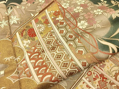 平和屋着物●豪華色留袖　駒刺繍　几帳御所解花文　金彩　正絹　逸品　BAAY8118hj