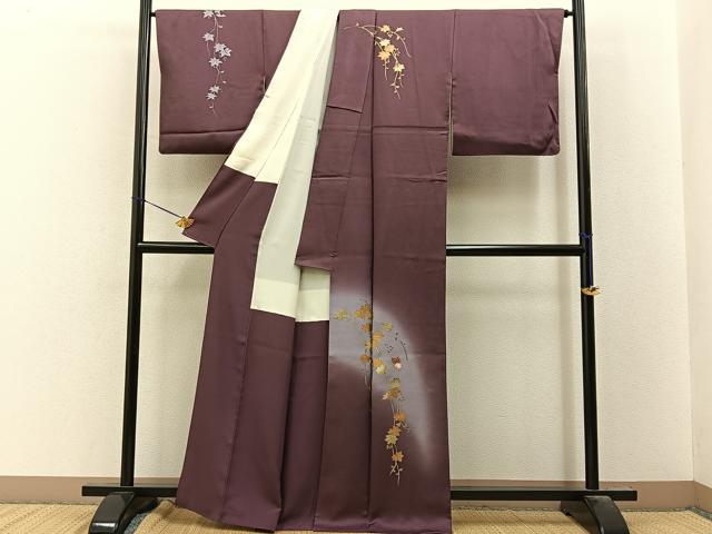 平和屋着物●訪問着　駒刺繍　舞蝶蔦の葉文　暈し染め　金彩　正絹　逸品　BAAY8119hj