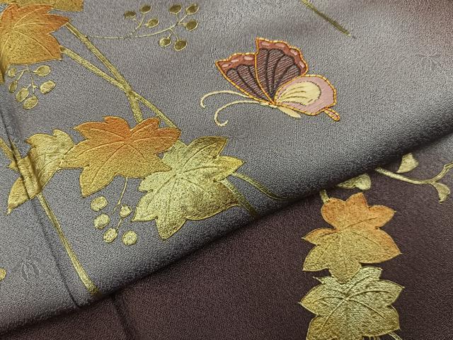 平和屋着物●訪問着　駒刺繍　舞蝶蔦の葉文　暈し染め　金彩　正絹　逸品　BAAY8119hj