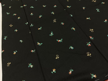 平和屋着物●上質な小紋　草花文　黒地　金彩　正絹　逸品　未使用　BAAY8123hj