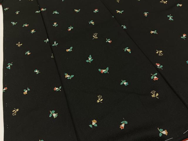 平和屋着物●上質な小紋　草花文　黒地　金彩　正絹　逸品　未使用　BAAY8123hj