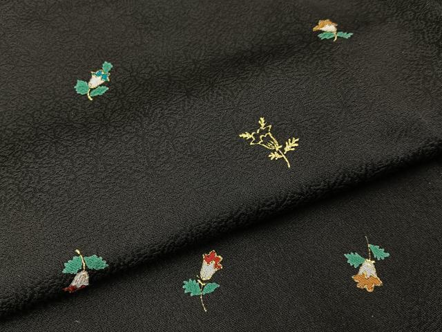 平和屋着物●上質な小紋　草花文　黒地　金彩　正絹　逸品　未使用　BAAY8123hj
