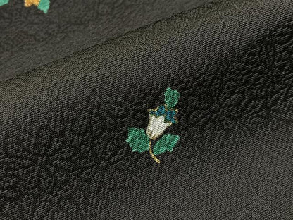 平和屋着物●上質な小紋　草花文　黒地　金彩　正絹　逸品　未使用　BAAY8123hj