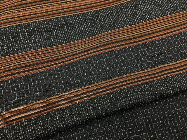 平和屋着物■上質な紬　横段亀甲文　正絹　逸品　BAAY8127hj