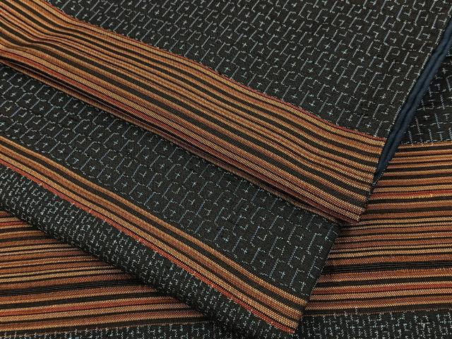 平和屋着物■上質な紬　横段亀甲文　正絹　逸品　BAAY8127hj
