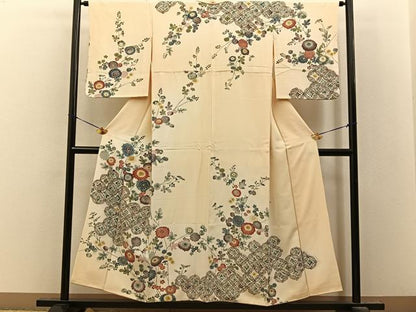 平和屋着物●訪問着　型染め　七宝菊文　暈し染め　金彩　正絹　逸品　BAAY8131hj