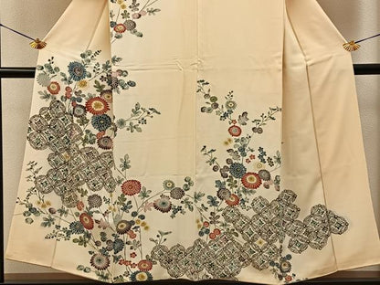 平和屋着物●訪問着　型染め　七宝菊文　暈し染め　金彩　正絹　逸品　BAAY8131hj