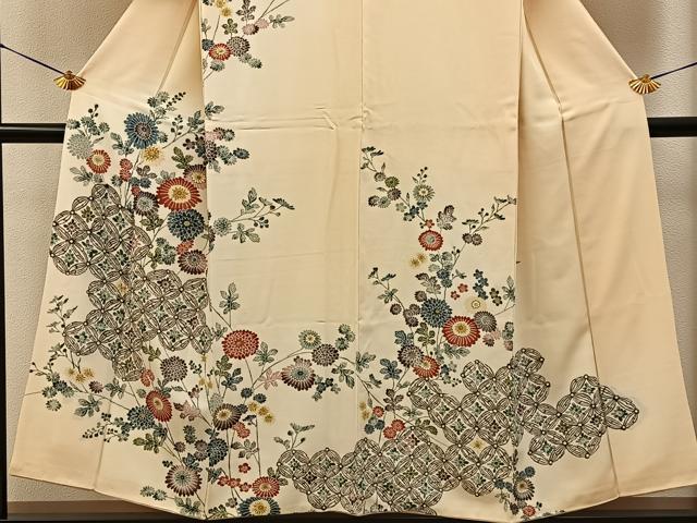 平和屋着物●訪問着　型染め　七宝菊文　暈し染め　金彩　正絹　逸品　BAAY8131hj