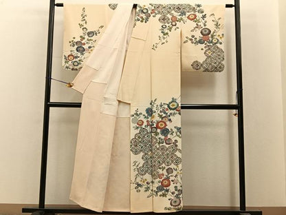平和屋着物●訪問着　型染め　七宝菊文　暈し染め　金彩　正絹　逸品　BAAY8131hj