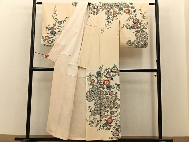 平和屋着物●訪問着　型染め　七宝菊文　暈し染め　金彩　正絹　逸品　BAAY8131hj