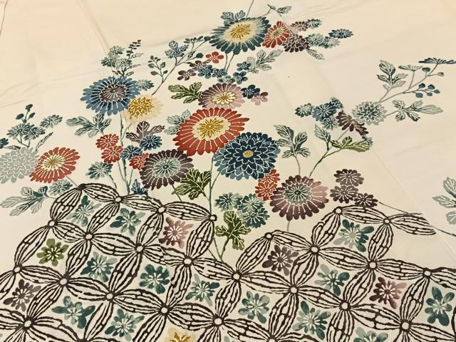 平和屋着物●訪問着　型染め　七宝菊文　暈し染め　金彩　正絹　逸品　BAAY8131hj