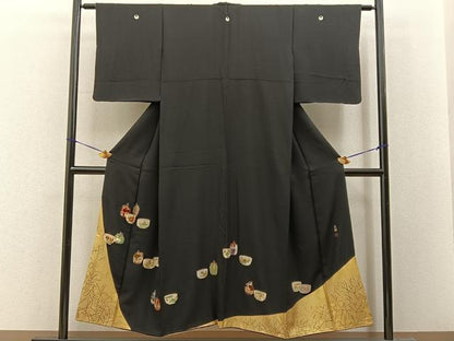 平和屋着物●松尾光琳　黒留袖　刺繍　茶道具　金彩　正絹　逸品　BAAY8135hj