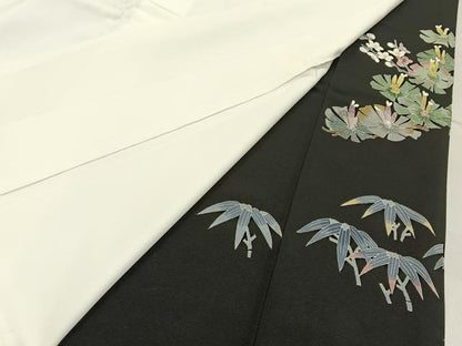 平和屋着物●本加賀友禅作家　月田瑞穂　黒留袖　松竹梅　飛鶴文　正絹　逸品　BAAY8137hj