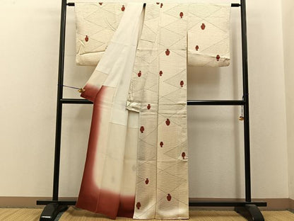 平和屋着物■上質な小紋　陶器花文　正絹　逸品　BAAY8138hj