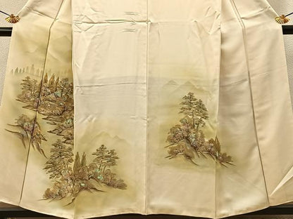 平和屋着物■訪問着　手描き　銀閣寺　暈し染め　金銀彩　正絹　逸品　BAAY8144hj